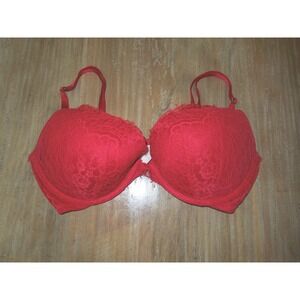 Victoria's Secret Dream Angels Red Lace Push-Up Bra 36D Underwire Eyelash Trim